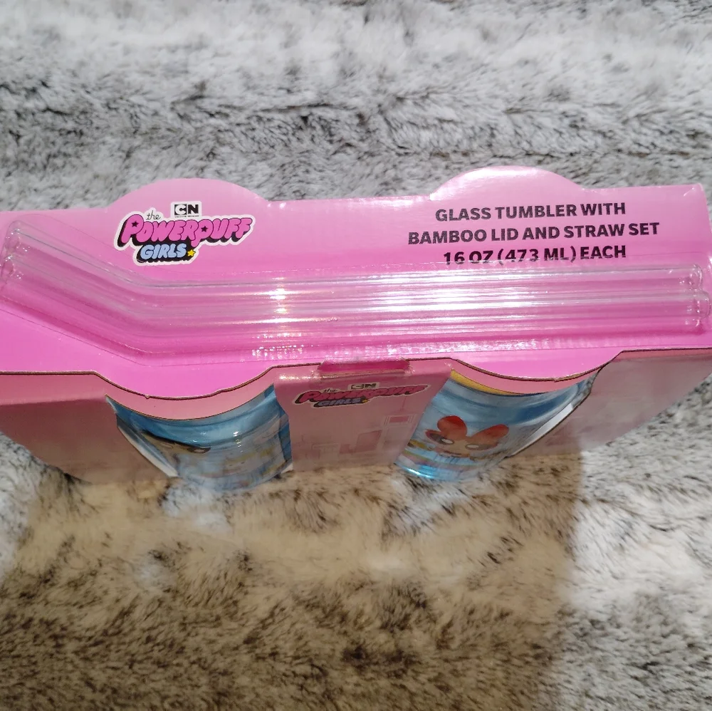 Powerpuff Girls Trio Flying Rainbows and Clouds Blue Glasses
